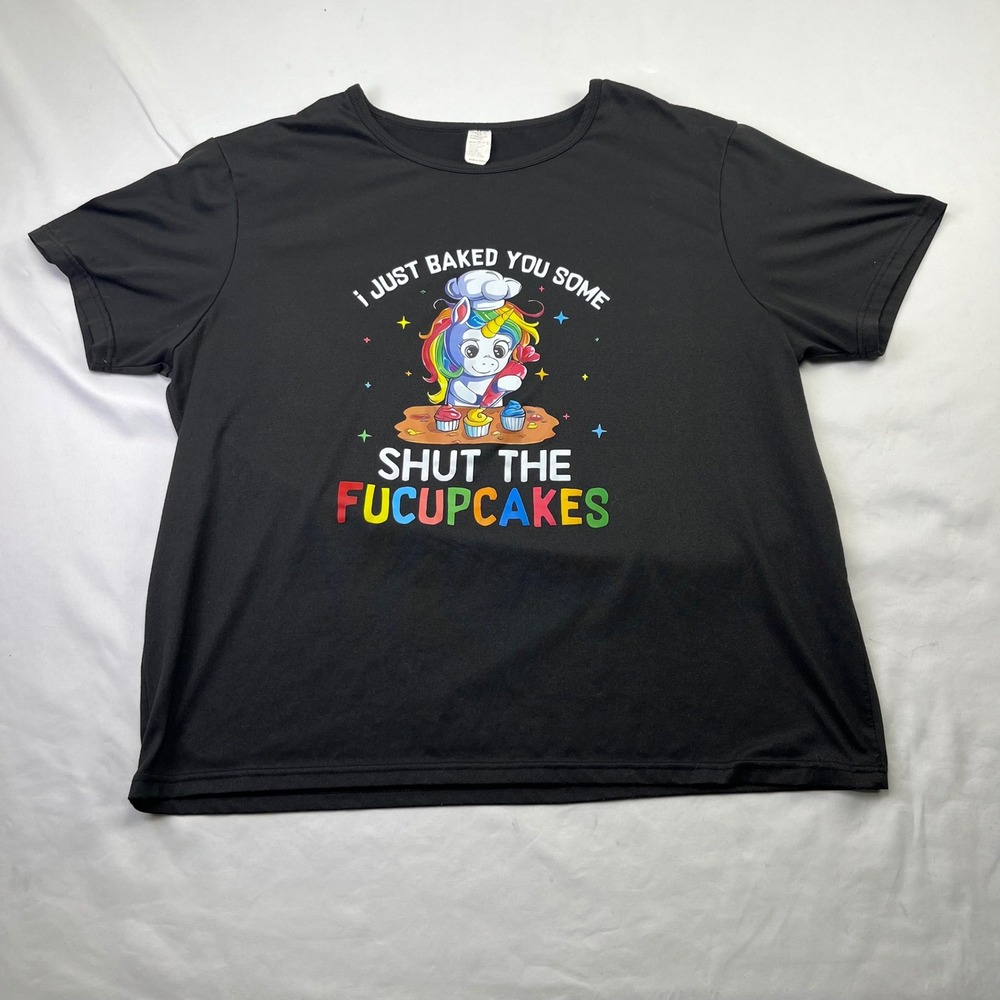 Unicorn Shut The Fucupcakes Graphic Tee Black‎ Size 3XL Sarcastic Humor Shirt